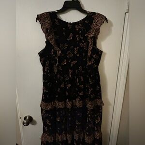 J. Crew Black and Pink Floral Midi Dress